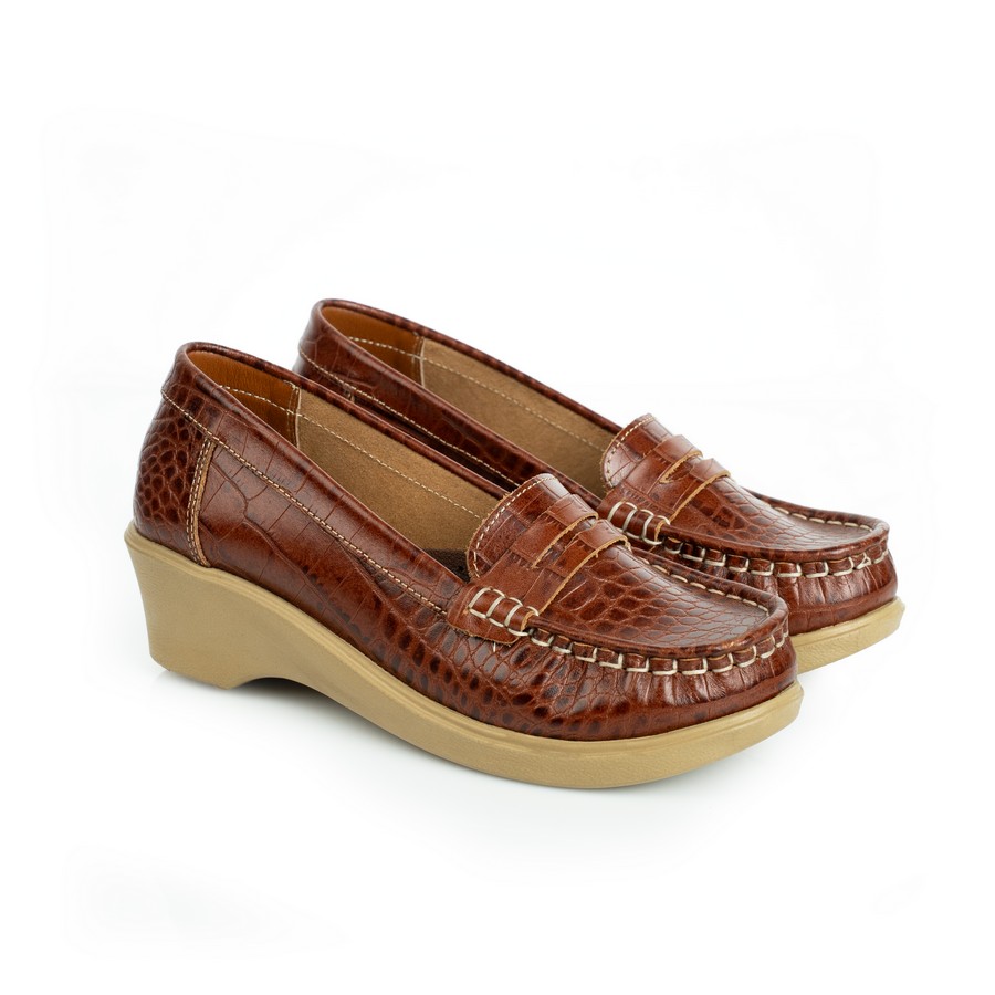 شوز حريمي جلد لازار طبيعي هافان بنعل بلوتان طبي طري وارتفاع نعل 4 سم